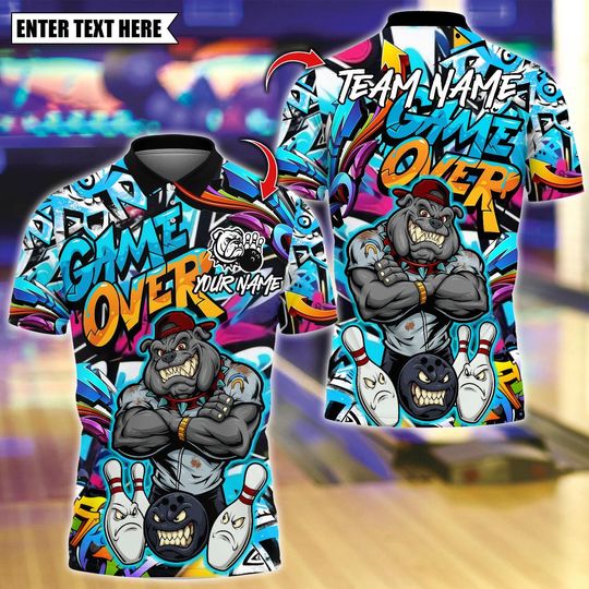 Discover Personalized Bowling Polo Shirt, Cool BullDog With Angry Bowling Design, Custom Bowling Polo for Men Women, Personalized Name Team 3D Shirt