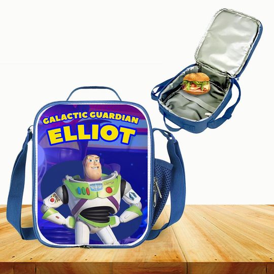 Kids Buzz Lightyear Lunch Bag with Strap, Insulated School Tote with Name, Back to School Picnic Snack Bag