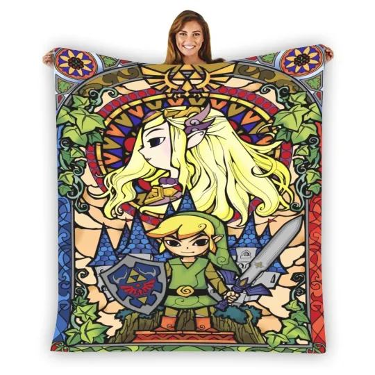 Zelda Stained Glass Art Fleece Blanket, Birthday Gift