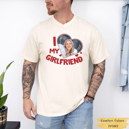 Discover Personalized I Love Custom Shirt, Custom Face Girlfriend Heart Shirt, Girlfriend Shirt