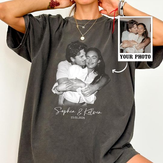 Discover Personalized Couple Photo Shirt, Custom Boyfriend Shirt, Girlfriend Photo T-shirt