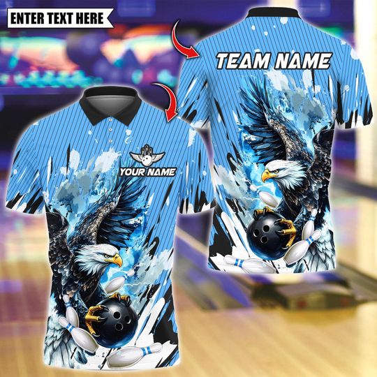 Discover Personalized Bowling Polo Shirt, Ice Glare Eagle Bowling Design, Custom Bowling Polo for Men Women, Personalized Name Team 3D Shirt