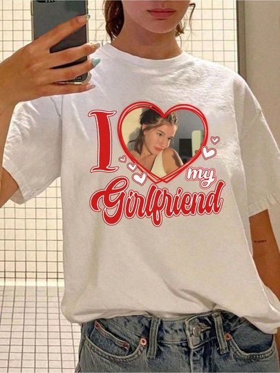 Discover I Love My Girlfriend Shirt Custom Photo, Girlfriend Shirt, Custom Face Girlfriend Heart Shirt