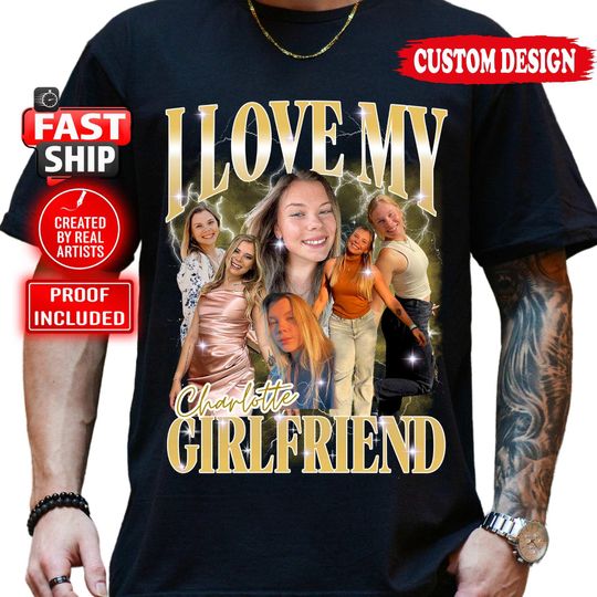 Discover Comfort Colors Custom Girlfriend Shirt, Personalized Birthday Bootleg Shirt, Anniversary Face Shirt