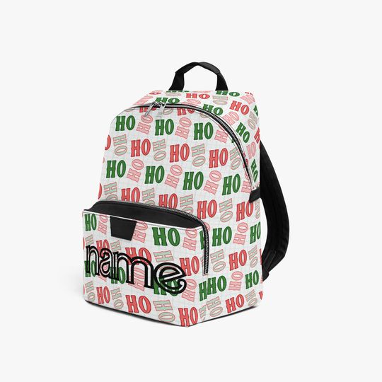 Custom Name Leather Backpack  HO HO HO Christmas Edition | Personalized Holiday Gift Bag