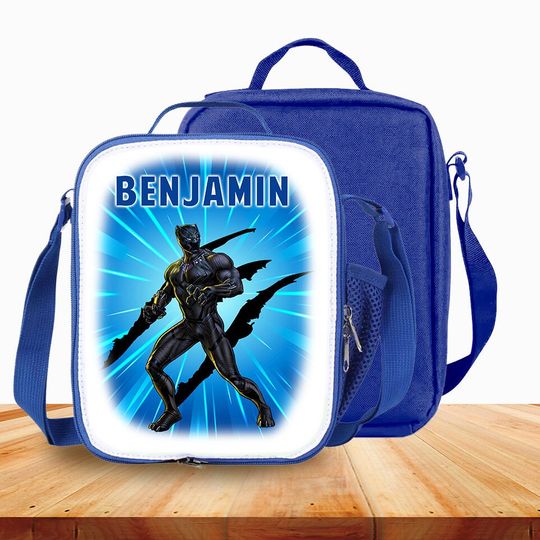 Discover Personalized Kids Lunch Bag with Strap Black Panther Avengers Insulated Lunch Box