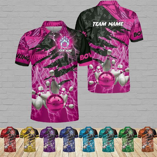 Discover Custom 3D Bowling Polo Shirts for Men Women, Personalized Team Name Shirt, Customized Bowling Shirt, Bowling Lover Gift