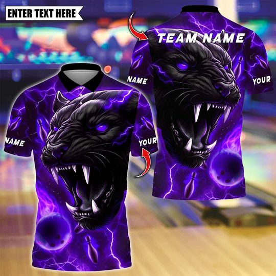 Discover Custom Bowling Polo Shirt, Black Panther With Bowling Design, Personalized Bowling Polo for Men Women, Personalized Name Team 3D Shirt