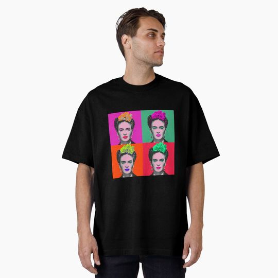 Discover Frida Khalo "pop" portrait like in Andy Warhol paint! 3 - colorful - digital paint by Iona Art Digital Oversized T-Shirt