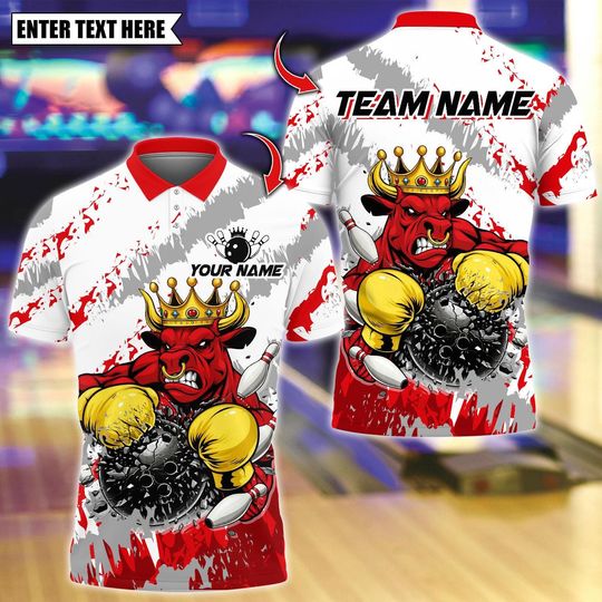 Discover Personalized Bowling Polo Shirt, Muscle Boxing Bull Bowling Design, Custom Bowling Polo for Men Women, Personalized Name Team 3D Shirt
