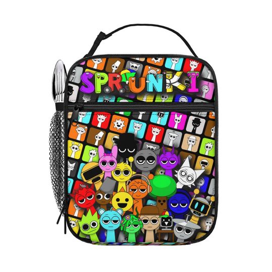 Discover Sprunki Insulated Kids Lunch Bag Waterproof Oxford Tote