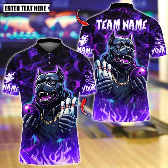 Discover Custom Bowling Team Polo Shirt, Hiphop Pitbull With Bowling Design, Personalized Bowling Jersey for Men,Personalized Name Team 3D Shirt