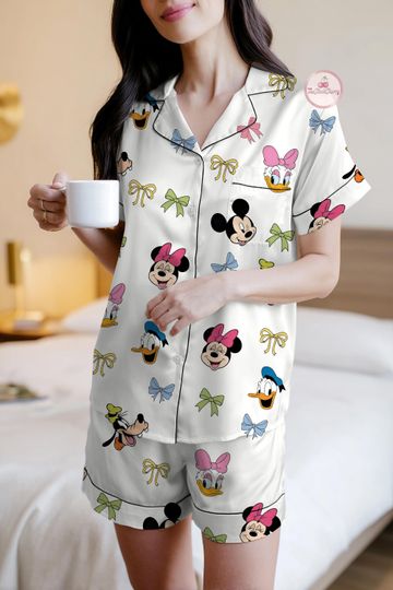 Discover Disney Coquette Bow Pajama Set, Mickey Friends Pajamas Set, Minnie Bow Coquette Pjs Set, Disneyworld Women Pajamas, Pluto Daisy Donald Set