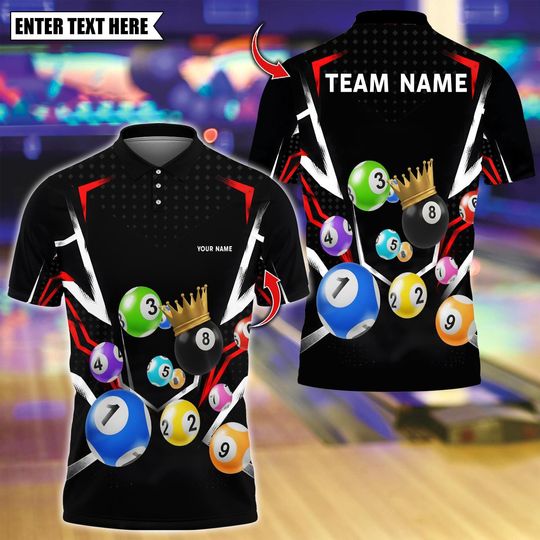 Discover Personalized Name Billiards Polo Shirt, King Billiards 8 Ball Design, Custom Team Shirt for Men, Gift for Billiards Players