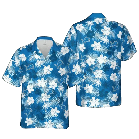 Discover football Detroit Blue White Flower Hawaiian Shirt
