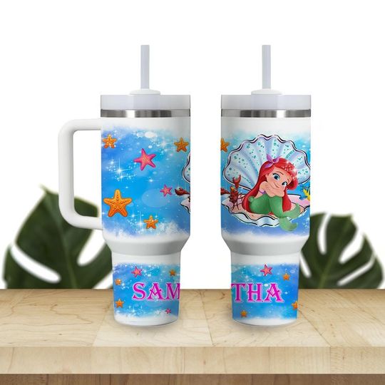 Discover Custom Kids Tumbler 40oz Personalized  Name Insulated Bottle Water Princess Baby Ariel The Little Mermaid
