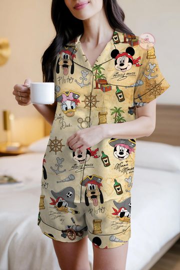 Discover Disney Pirate Mickey & Friends Signature Pajama Set, Minnie Goofy Donald Daisy Pluto Pirate Nightwear, Pirate Disney Cruise Trip Pajamas