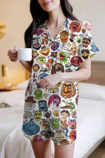 The Muppet Show Pajama Set, Cartoon Sleepwear, K the frog Lounge Set, Disney Pajamas, Muppets Pajamas, Animal Muppet Pajamas
