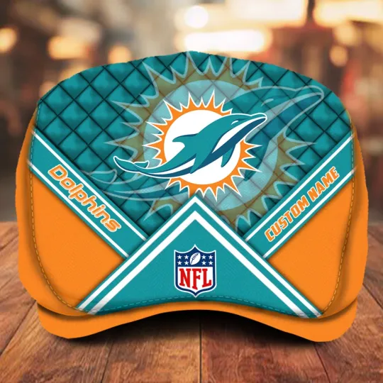 Discover Miami Team Dolphins Jeff Cap football Jeff Cap Newsboy Cap football Flat Cap Golf Cap