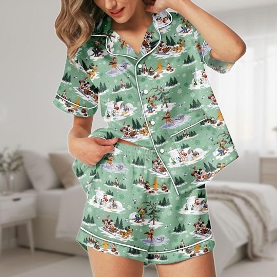 Discover Disney Christmas Short Pajamas, Mickey Mouse Pajamas Set, Holiday Sleepwear, Cartoon Pajamas, Christmas Gift