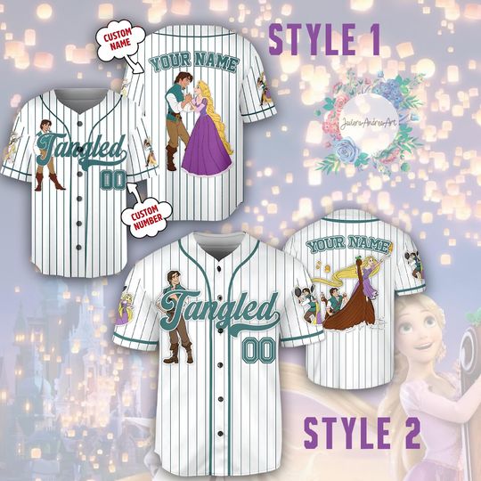 Discover Personalized Tangled Baseball Jersey, Custom Name Number Shirt, Rapunzel Couple Team Outfit
