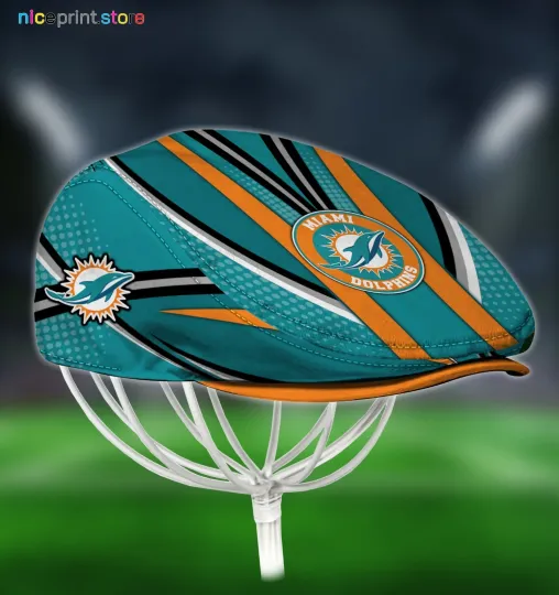Discover Miami Team Dolphins Jeff Cap football Jeff Cap Newsboy Cap Driving Cap Golf Cap