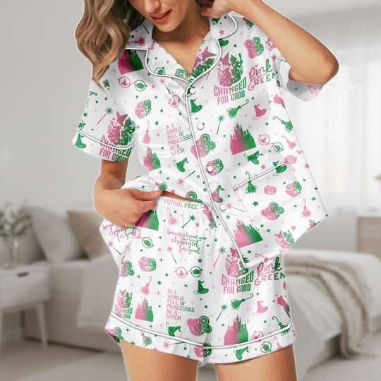 Discover Changed For Good Short Pajamas, Wicked Pajamas Set, Pink And Green Sleepwear, Witchy Pajamas, Christmas Gift