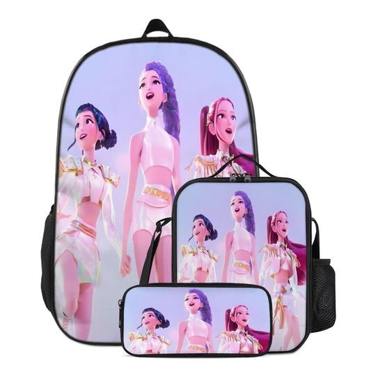 Discover Kpop Demon Hunters Backpack Set | Kids School Backpack Lunch Bag Pencil Case | Anime Girl Travel Bag Gift