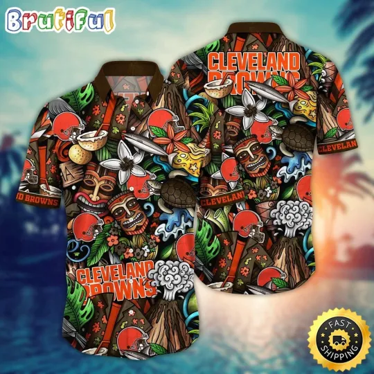 Discover football Cleveland Hawaiian Shirt Flower Tiki Me Off Aloha Shirt