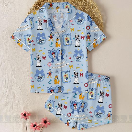 Mickey Minnie Locket Coquette Bow Cruise Line Unisex Pajamas