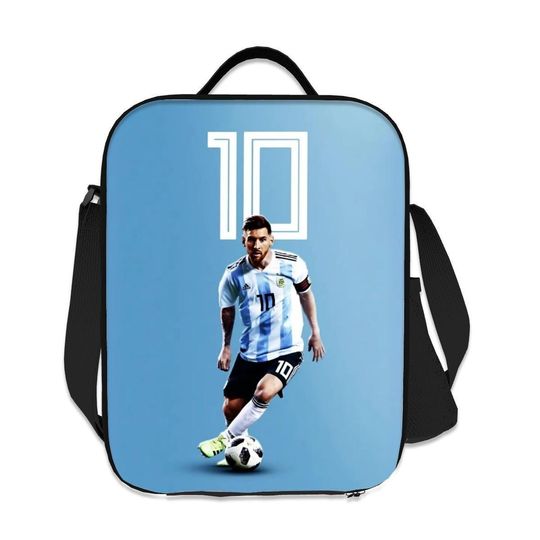 Discover Insulated Lunch Box with Shoulder Strap, Messi Design, Lunch Tote Bag, Cooler Bag, School Lunch Carrier, Travel Lunch Bag