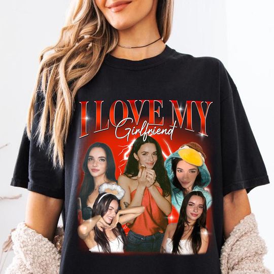 Discover Custom Bootleg Rap Tee, I Love My Girlfriend T-Shirt, Personalized Retro Photo Boyfriend Girlfriend Shirt