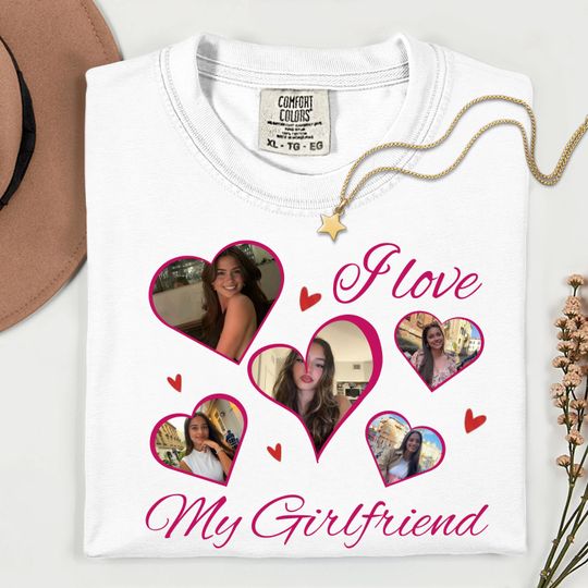 Discover Personalized I Love My Girlfriend Shirt: Custom Photo Valentine's Day Gift Tee