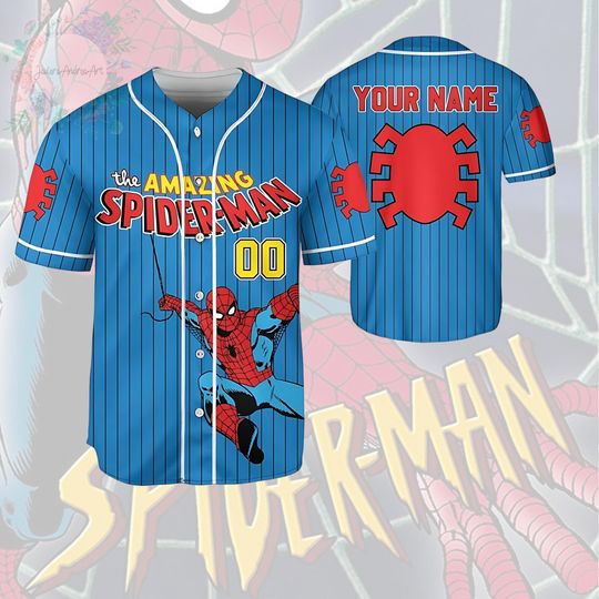 Discover Marvel The Amazing Spider-Man Retro Comics Book Cover Baseball Jersey, MCU Fans Marvel Studios Disneyland Family Vacation Holiday Gift