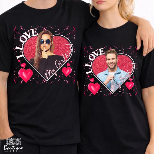 Discover I love My Girlfriend Boyfriend Photo Heart Shirts Valentine Day Couple Photo Tshirt Valentine Matching Tees