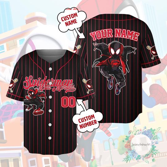 Discover Personalized Spiderman Miles Morales Baseball Jersey, Custom Name & Number Shirt, Kids Teens Adults Birthday Gift