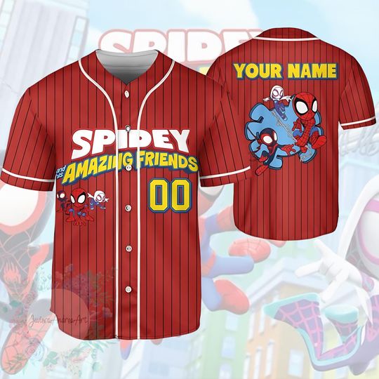 Spidey and His Amazing Friends Baseball Jersey for Kids, Piter Parker, Gwen Stacy Baseball Jersey