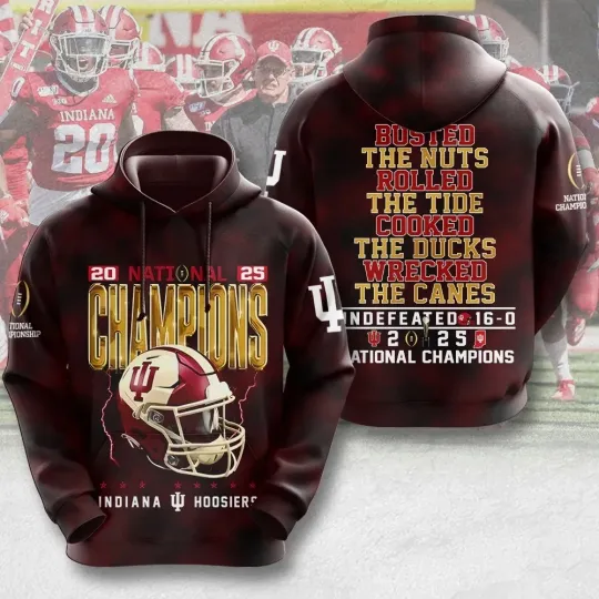 Indiana Hoosier Football 2025 National Champions 3D Hoodie Unisex