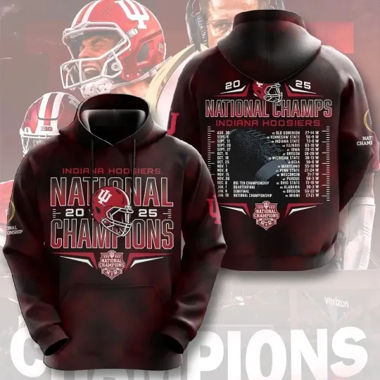 Discover Hoosiers Football 2025 National Champions 3D Apparel Hoodie