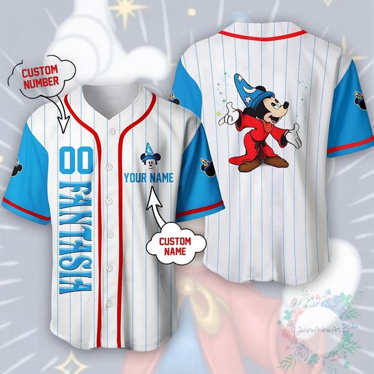 Discover Walt Disney Fantasia Mickey Watercolor Baseball Jersey, Fantasia Mickey Shirt, Mickey Sorcerer Baseball Jersey