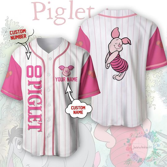 Discover Piglet Winnie The Pooh Baseball Jersey, Winnie The Pooh Movie, Piglet Character Matching Baseball Jersey, Piglet Birthday Jersey.