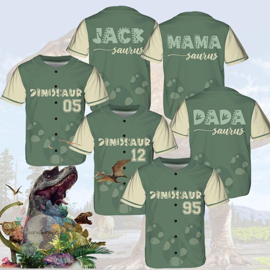 Discover MamaSaurus - DadaSaurus Baseball Jersey, Matching Family Dinosaur Birthday shirts, Kids Dino Tee, Mom/Dad Dino Jersey.