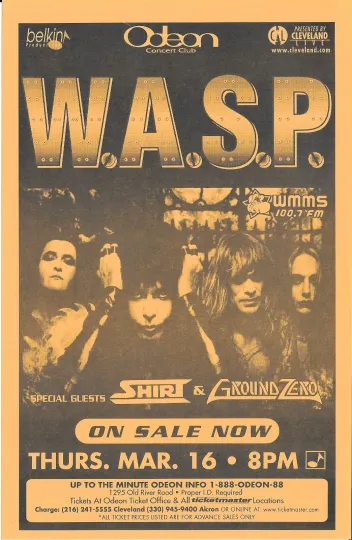 Discover WASP W.A.S.P. Hair Metal Ground Zero 2000 Concert Poster
