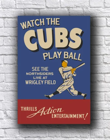 Chicago Cubs Vintage Play Ball Wrigley Field Poster