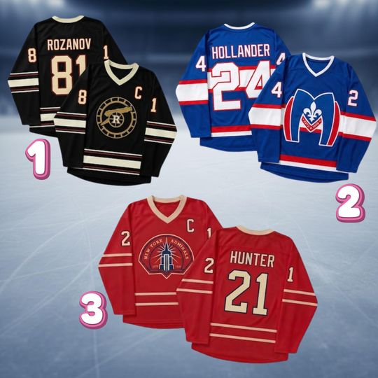 Discover Custom Hockey Jersey with Name and Number, Personalized Team Sports Apparel, Vintage Hockey Shirt for Men Women, Rozanov Hollander Hunter
