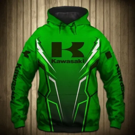 Discover Men's 3D Kawasaki Green Hoodie Full Printed