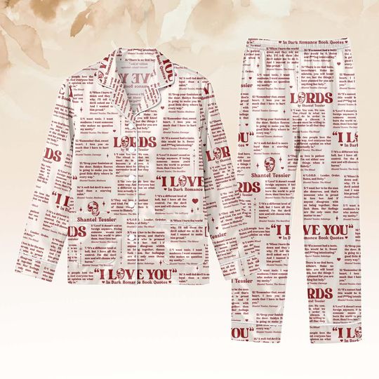 Discover Dark Romance Quote Pajama Set, Bookish Typography Long Sleeve Button PJs, Gothic Love Reading Sleepwear, Unisex Lounge Set