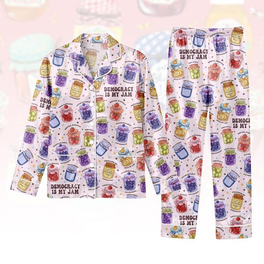Discover Democracy Is My Jam Pajama Set, Jam Jar Political Print Sleepwear, Civic Pride Themed PJs, Activist Gift Set, Cozy Statement Pajamas