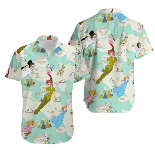 Peter Pan Button Shirt, Men Shorts, Disney Hawaiian Shirt