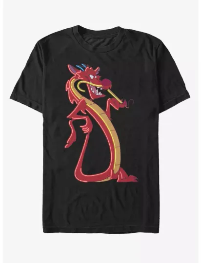 Discover Disney Mulan Red Glow Mushu Black T-Shirt